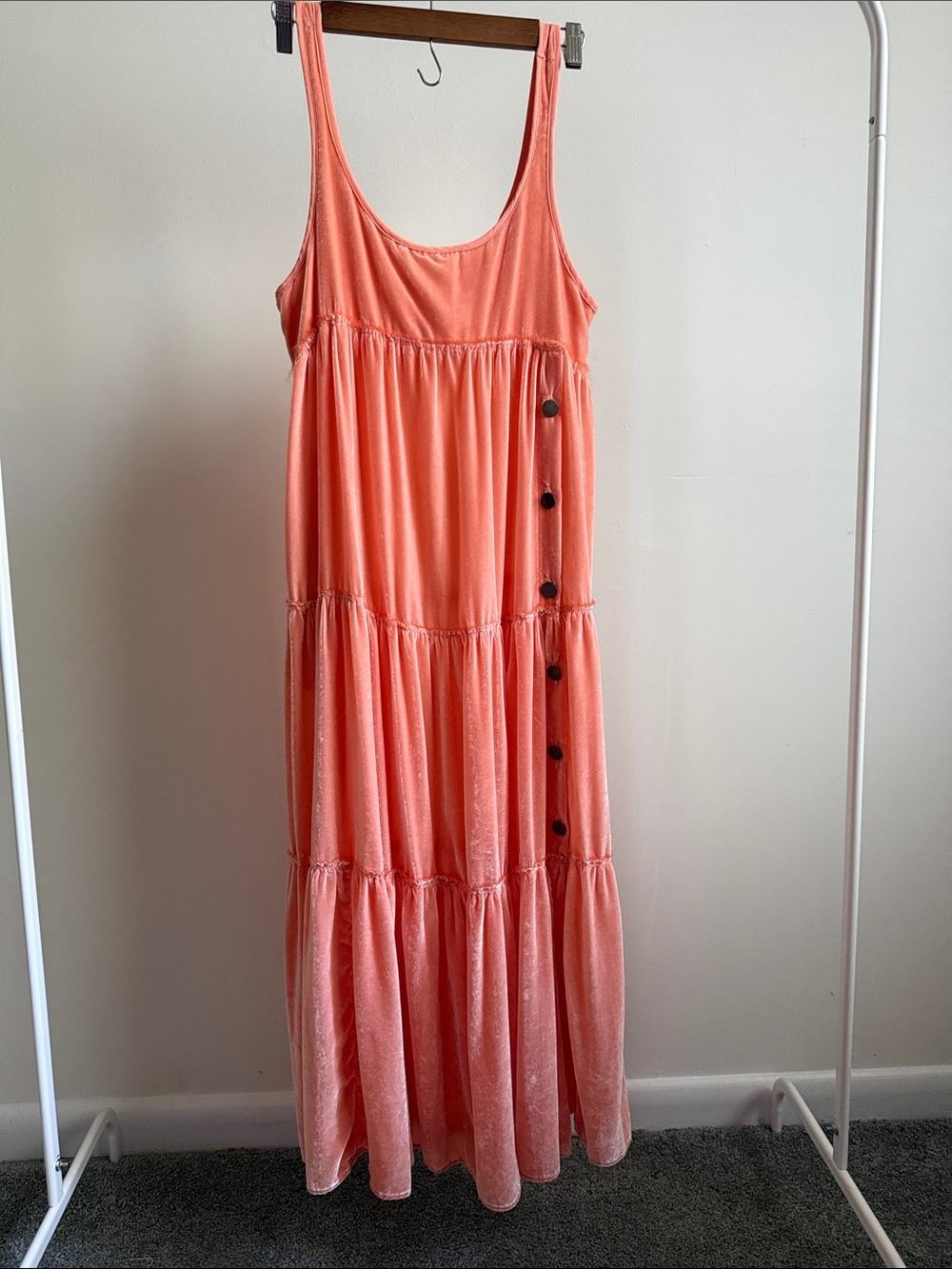 Free People Coral Tiered Maxi Dress with Side Buttons
